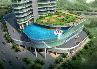 Illustration for article titled This Building's Balconies Are Actually Swimming Pools